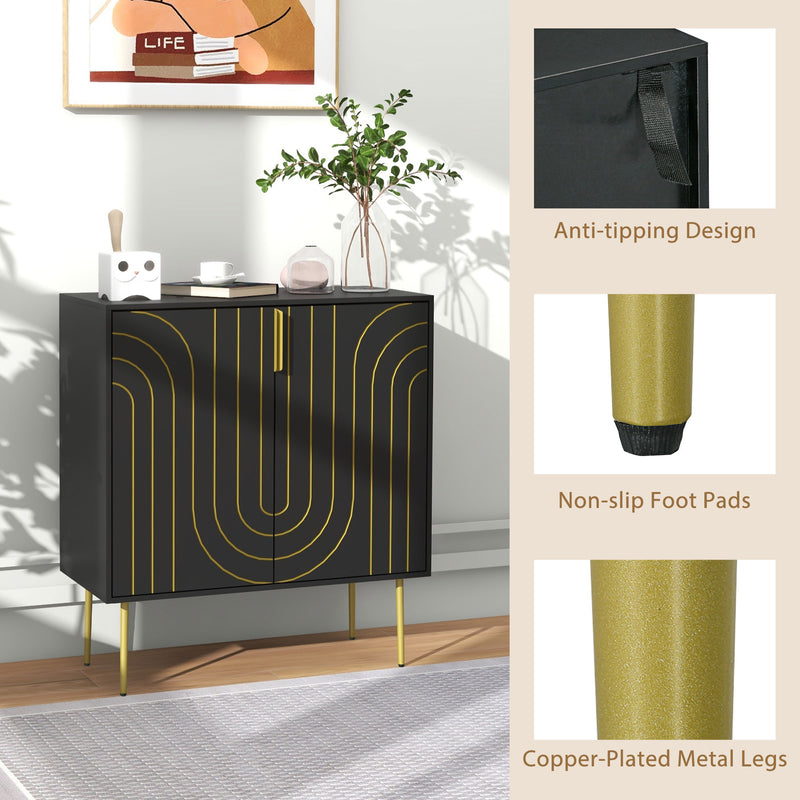 Art Deco Style Sideboard with Adjustable Shelf Ideal for Dining or Living Room Black Gold