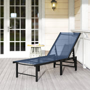 Garden Sun Lounger with Adjustable Backrest and Breathable Seat for Outdoor Relaxing Dark Blue Outsunny