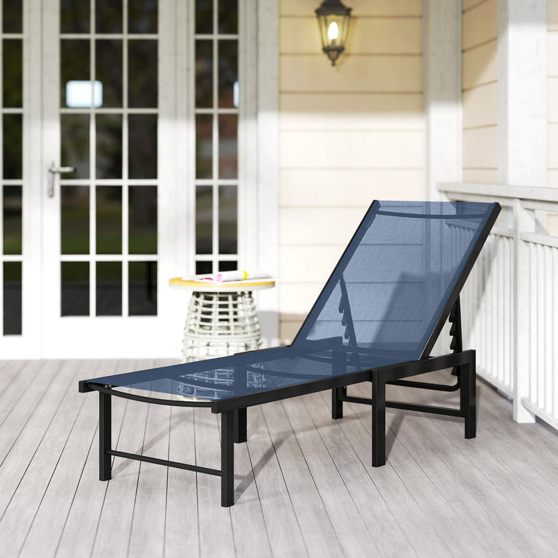 Garden Sun Lounger with Adjustable Backrest and Breathable Seat for Outdoor Relaxing Dark Blue Outsunny