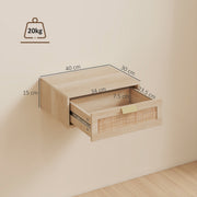 Floating Bedside Tables Set of 2 for Clutter Free Bedroom with Rattan Drawer Oak AOSOM