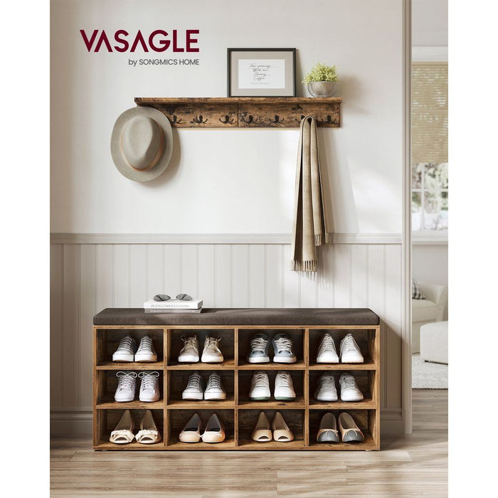 Vasagle Entryway Shoe Storage Bench with Cushion, Rustic Brown