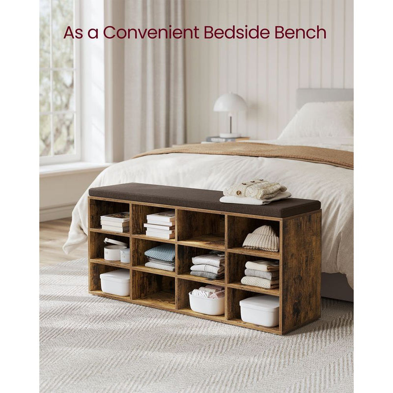 Vasagle Entryway Shoe Storage Bench with Cushion, Rustic Brown