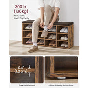 Vasagle Entryway Shoe Storage Bench with Cushion, Rustic Brown