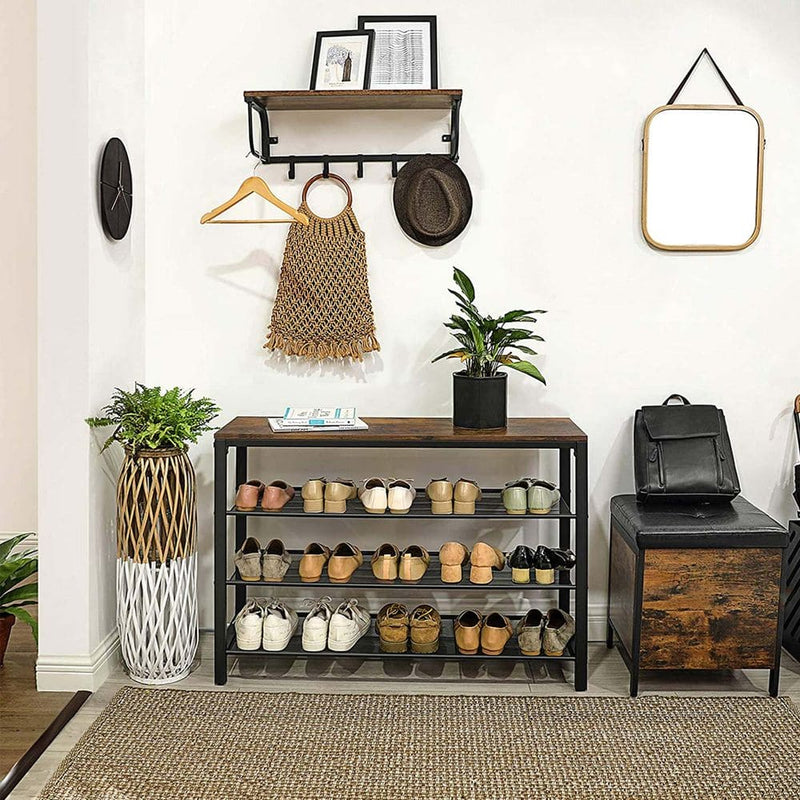 Vasagle Industrial Entryway Shoe Rack 100cm Wide - 3 Tiers and a Seat