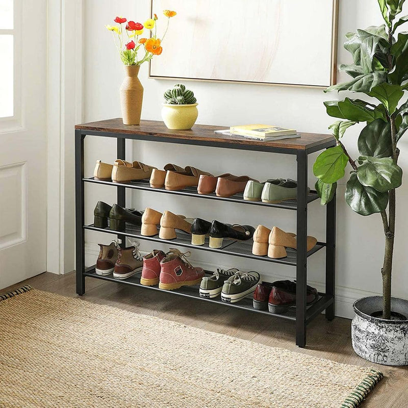 Vasagle Industrial Entryway Shoe Rack 100cm Wide - 3 Tiers and a Seat