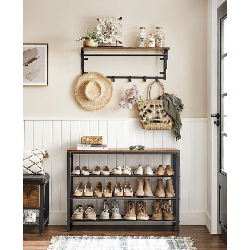 Vasagle Industrial Entryway Shoe Rack 100cm Wide - 3 Tiers and a Seat