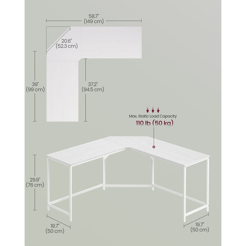 Image of a White Vasagle Corner Desk in a home office.