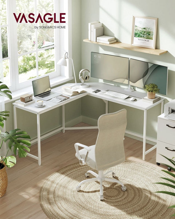 Image of a White Vasagle Corner Desk in a home office.