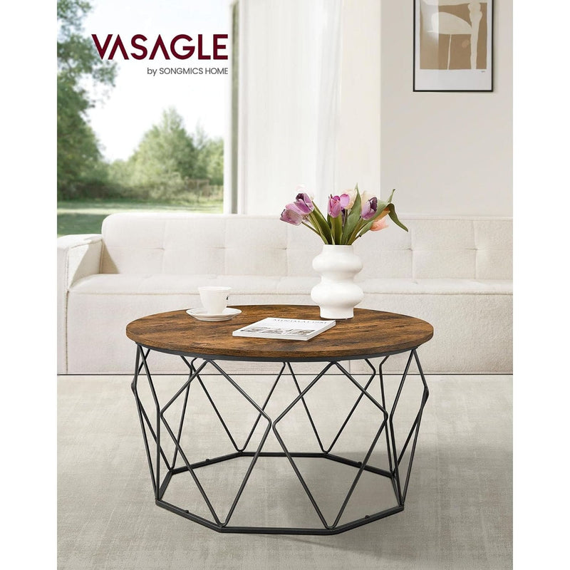 Vasagle Round Industrial Coffee Table With Geometric Storage Base - Perfect For Smaller Living Rooms