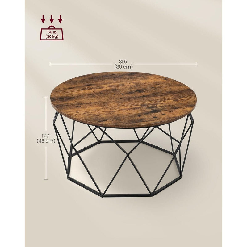 Vasagle Round Industrial Coffee Table With Geometric Storage Base - Perfect For Smaller Living Rooms