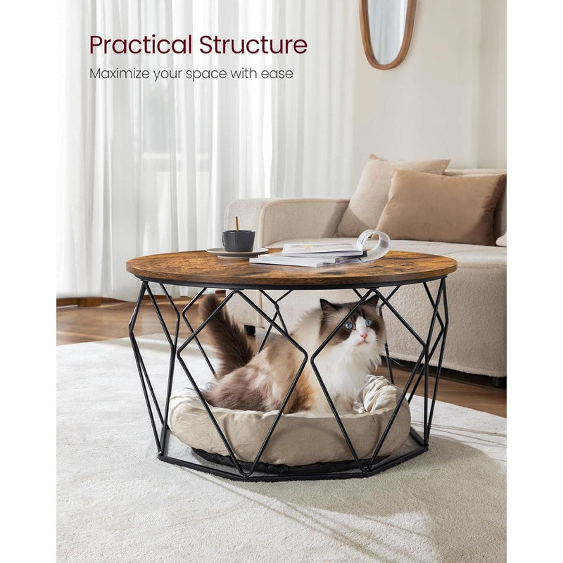 Vasagle Round Industrial Coffee Table With Geometric Storage Base - Perfect For Smaller Living Rooms