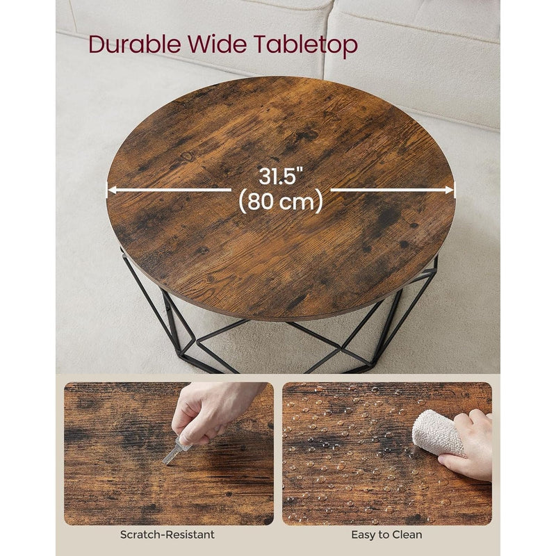 Vasagle Round Industrial Coffee Table With Geometric Storage Base - Perfect For Smaller Living Rooms