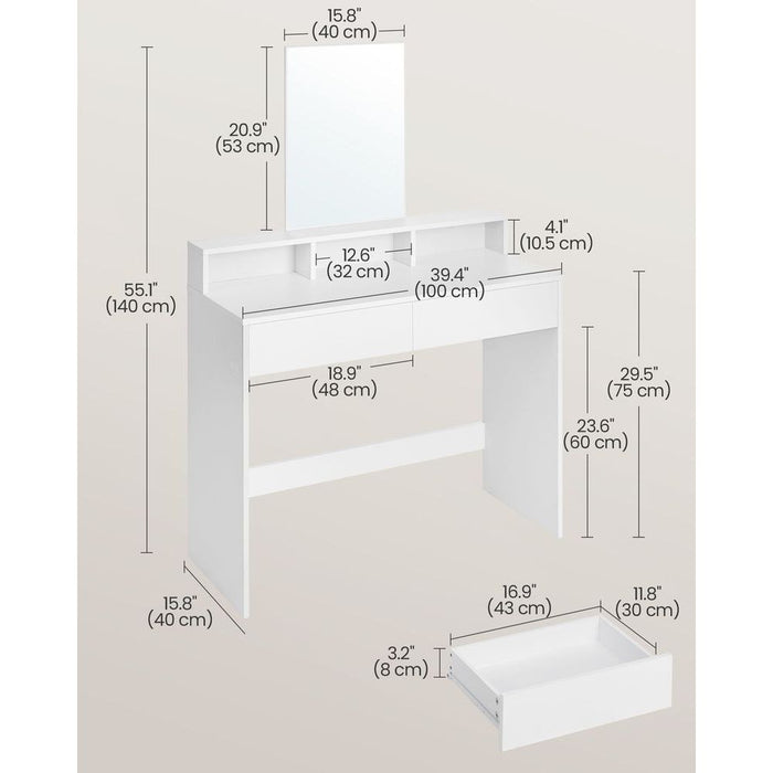 Vasagle White Dressing Table With Mirror and Drawers