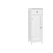 Vasagle White Freestanding Bathroom Floor Cabinet With Single Drawer and a cabinet with louvered door and chrome handles
