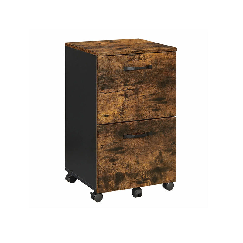 Vasagle 2 Drawer Filing Cabinet With Wheels For Home Office- Rustic Brown and Black