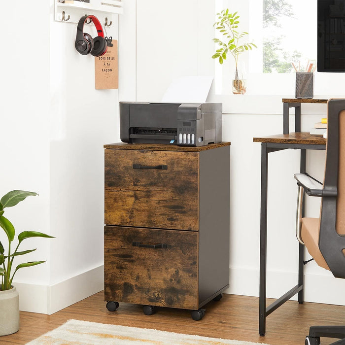 Vasagle 2 Drawer Filing Cabinet With Wheels For Home Office- Rustic Brown and Black