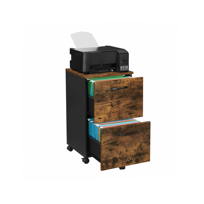 Vasagle 2 Drawer Filing Cabinet With Wheels For Home Office- Rustic Brown and Black