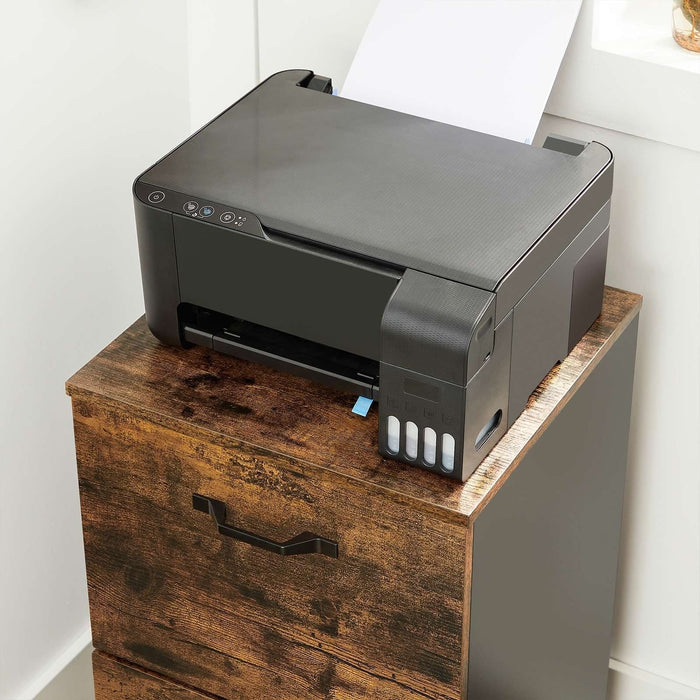 Vasagle 2 Drawer Filing Cabinet With Wheels For Home Office- Rustic Brown and Black