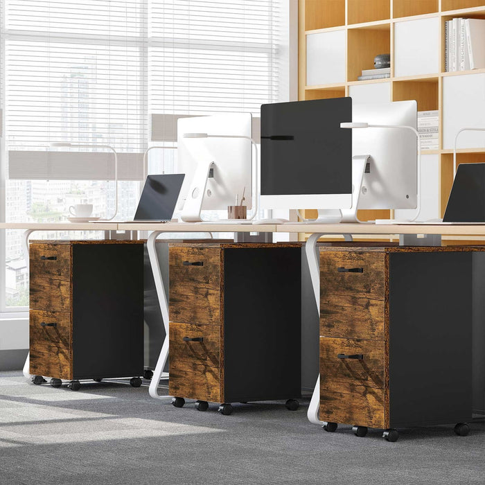 Vasagle 2 Drawer Filing Cabinet With Wheels For Home Office- Rustic Brown and Black
