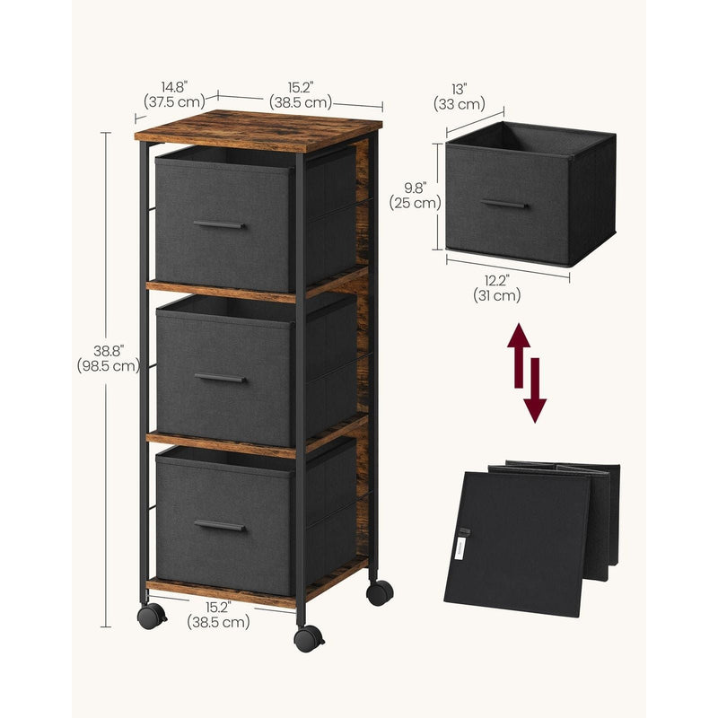 Vasagle 3 Drawer Filing Cabinet With Wheels For Home Office