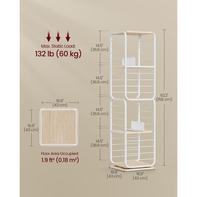 Vasagle 4 Shelf 360 Rotating Bookshelf, Beige and White