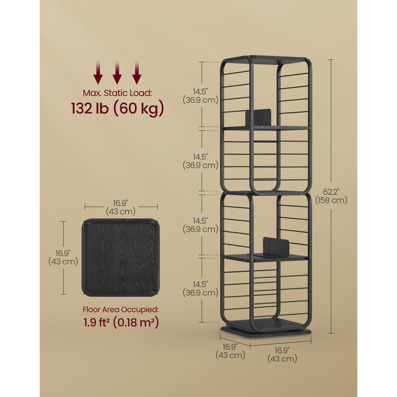 Vasagle Black 4 Shelf 360 Rotating Bookshelf For Home Office Living Room