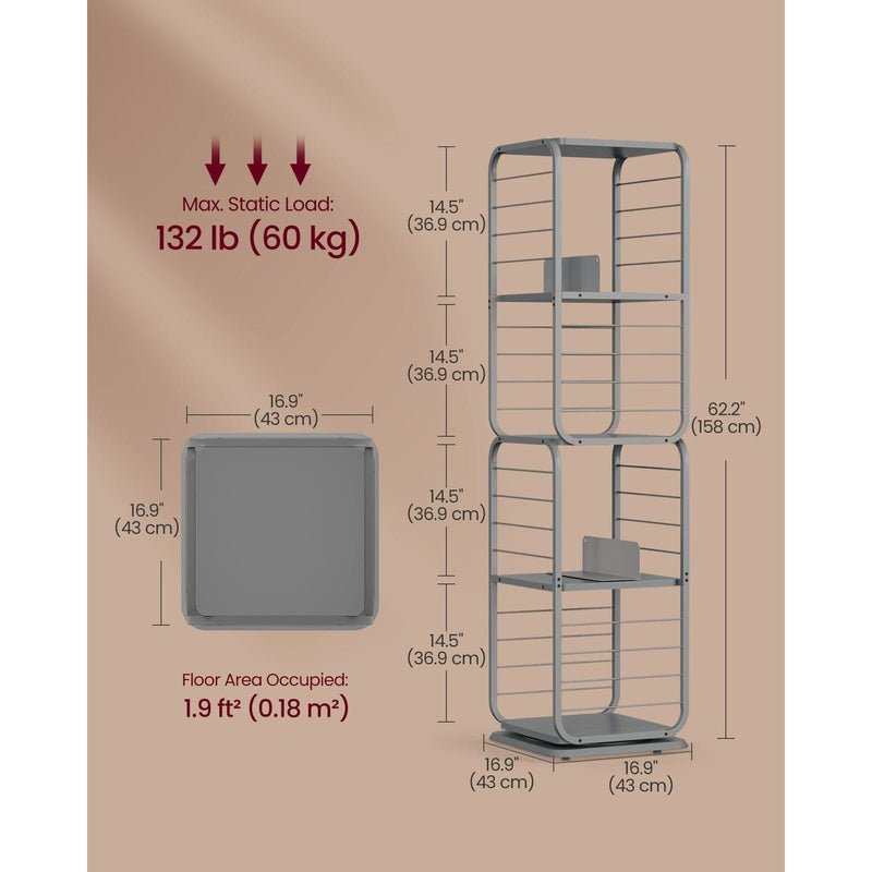 Vasagle 4 Tier 360 Rotating Bookshelf, Grey