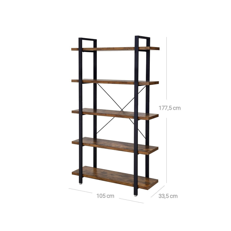 5 Shelf Industrial Style Open Bookcase by Vasagle