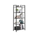 Image of a Vasagle 5 Tier Black Bookshelf. This stylish industrial style bookshelf has a black steel frame and black shelves.  