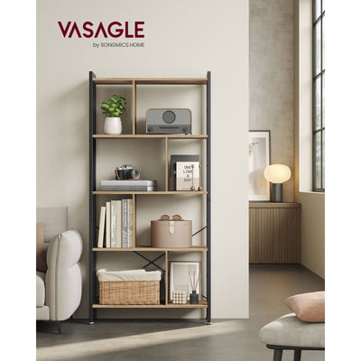 Vasagle 5 Tier Bookcase Rustic Black and Brown
