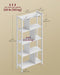 Image of a Vasagle 5 Tier white Bookcase. The bookcase has a white metal frame with vertical panels acting a separators between each shelf. The overall appearance is clean and fresh, perfect for any decor. 