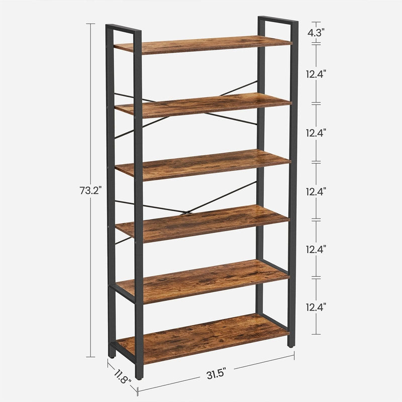 Vasagle 6 Tier Bookshelf, Rustic Industrial Style