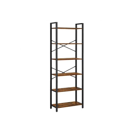 Image of a 6 Tier Industrial Bookcase For Small Spaces by Vasagle Furniture. This bookcase has a black steel frame and 6 shelves.