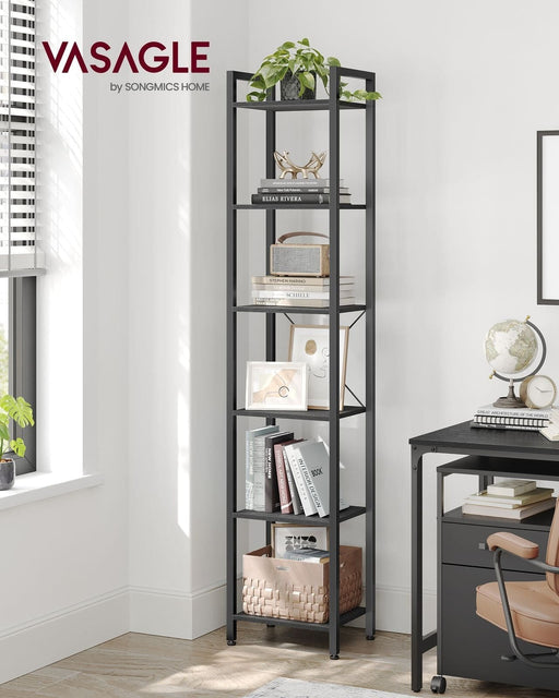 Image of a Vasagle Black 6 Tier 40cm Wide Bookcase.