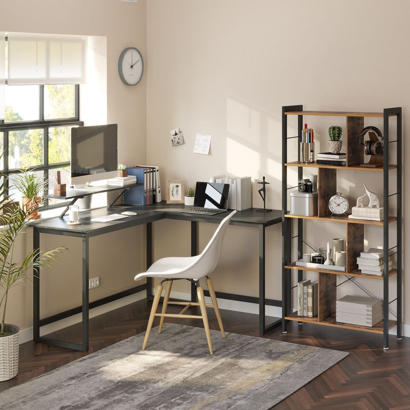 Vasagle Black Corner Computer Desk With Monitor Stand For Home Office