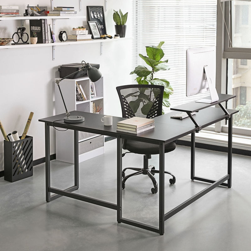 Vasagle Black Corner Computer Desk With Monitor Stand For Home Office