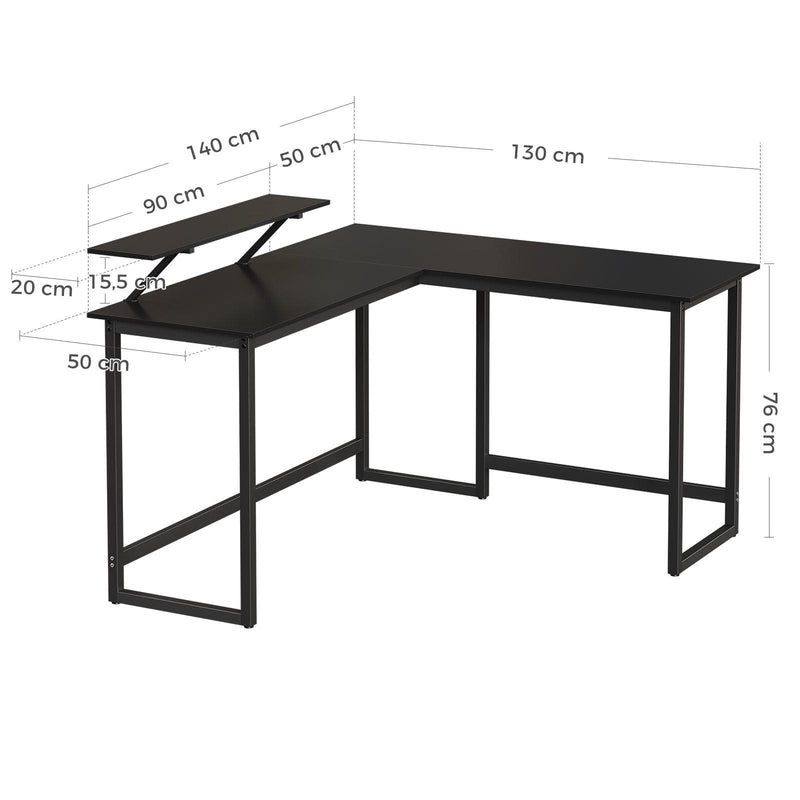 Vasagle Black Corner Computer Desk With Monitor Stand For Home Office