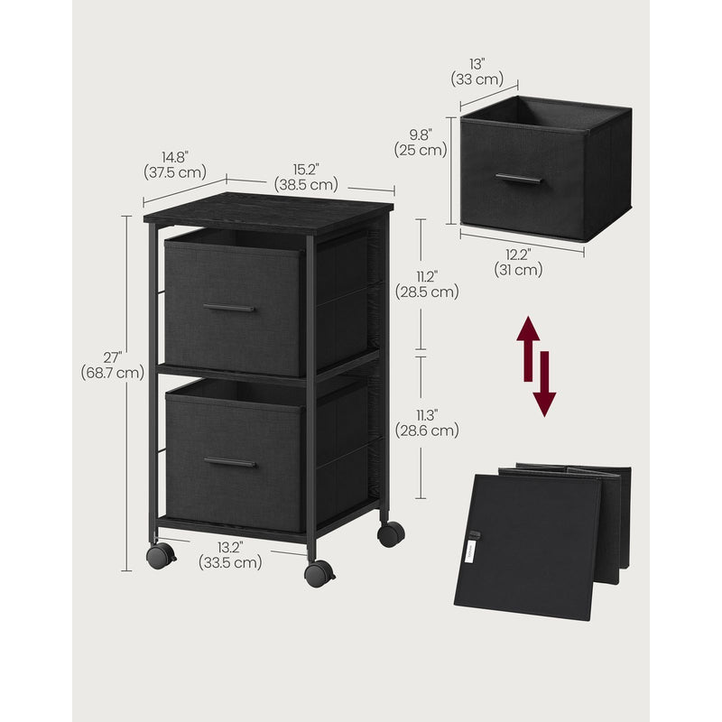 Vasagle Black Filing Cabinet With 2 Drawers For Home Office