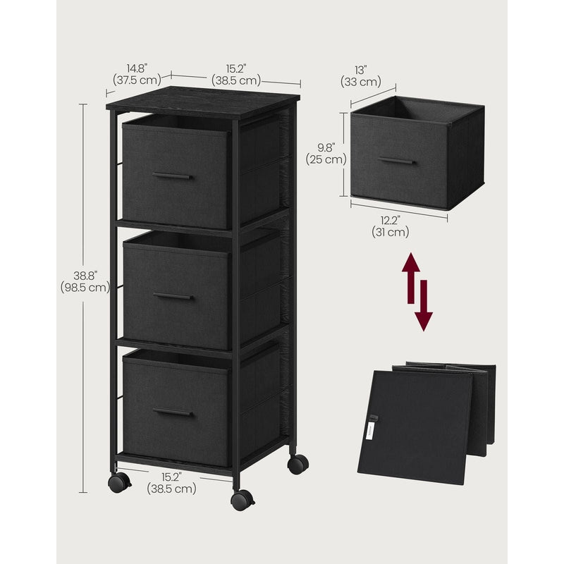 Vasagle Black Filing Cabinet 3 Drawers For Home Office