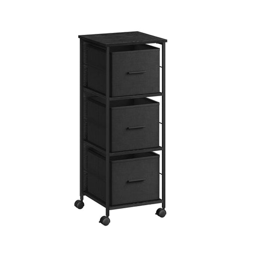 Image of a Vasagle Black Filing Cabinet with 3 Fabric Drawers on Wheels.