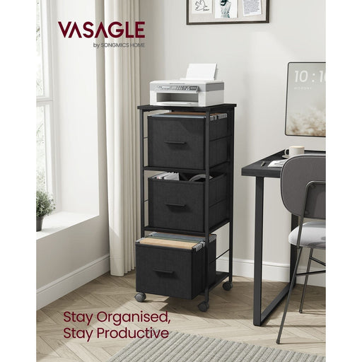Vasagle Black Filing Cabinet 3 Drawers For Home Office