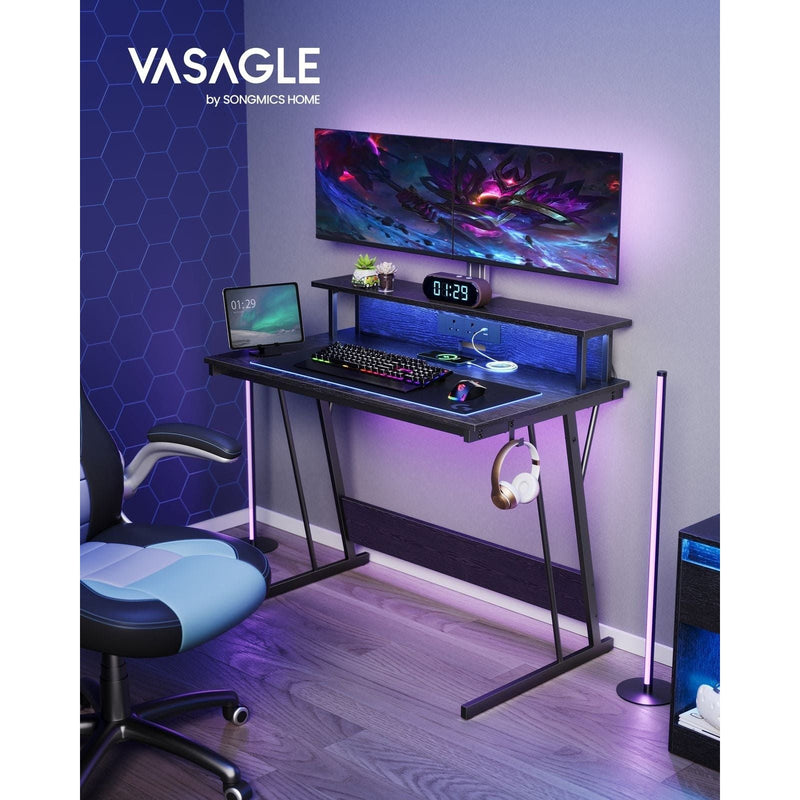 Vasgle Black Gaming Desk With LED Lights For Home Office or Bedroom
