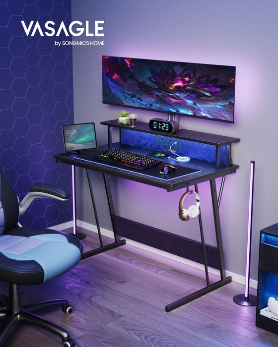 Image of a Vasagle Black Gaming Desk With LED Lights