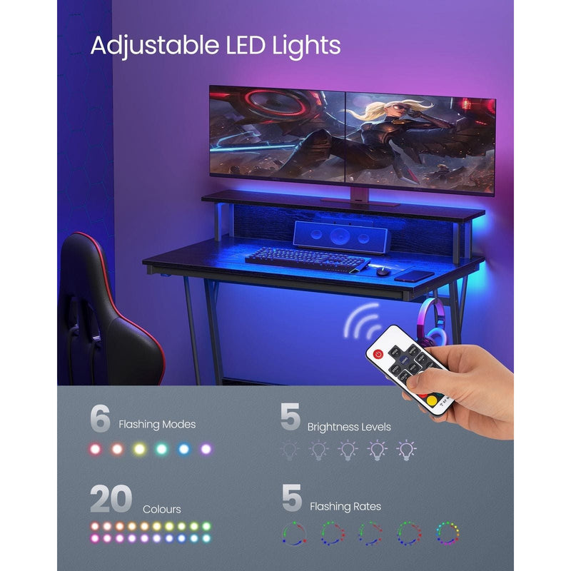 Vasgle Black Gaming Desk With LED Lights For Home Office or Bedroom