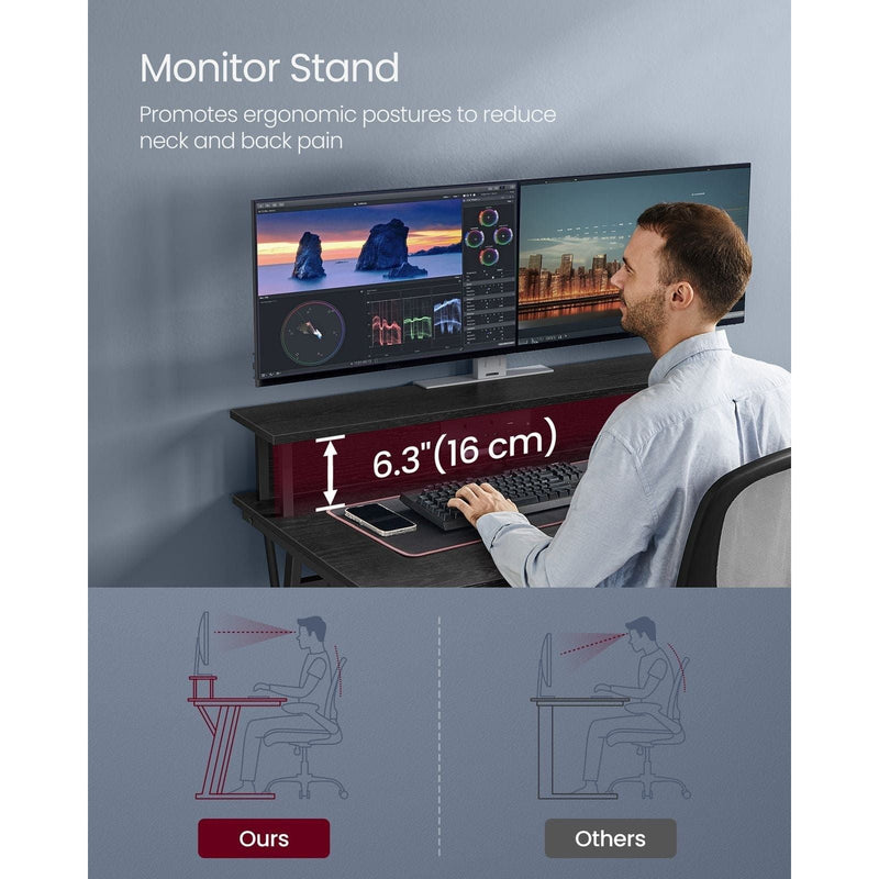 Vasgle Black Gaming Desk With LED Lights For Home Office or Bedroom