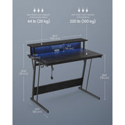 Vasgle Black Gaming Desk With LED Lights For Home Office or Bedroom