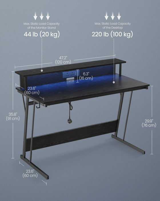 Image of a Vasagle Black Gaming Desk With LED Lights