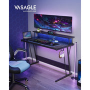 Vasgle Black Gaming Desk With LED Lights For Home Office or Bedroom
