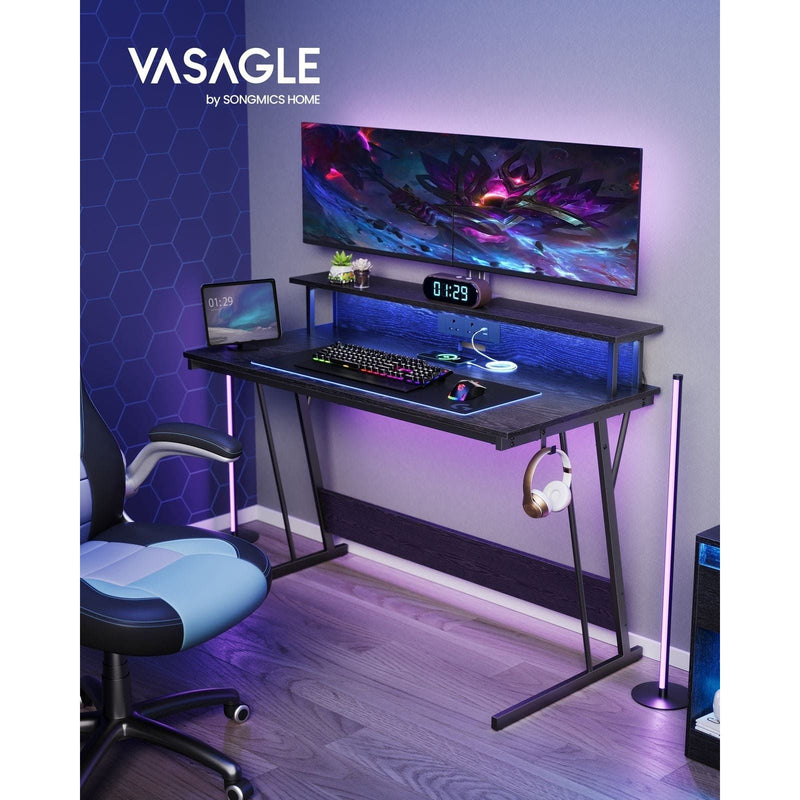 Vasgle Black Gaming Desk With LED Lights For Home Office or Bedroom