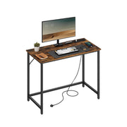 Vasagle Computer Desk With LED Lights Rustic Brown and Black For Home Office
